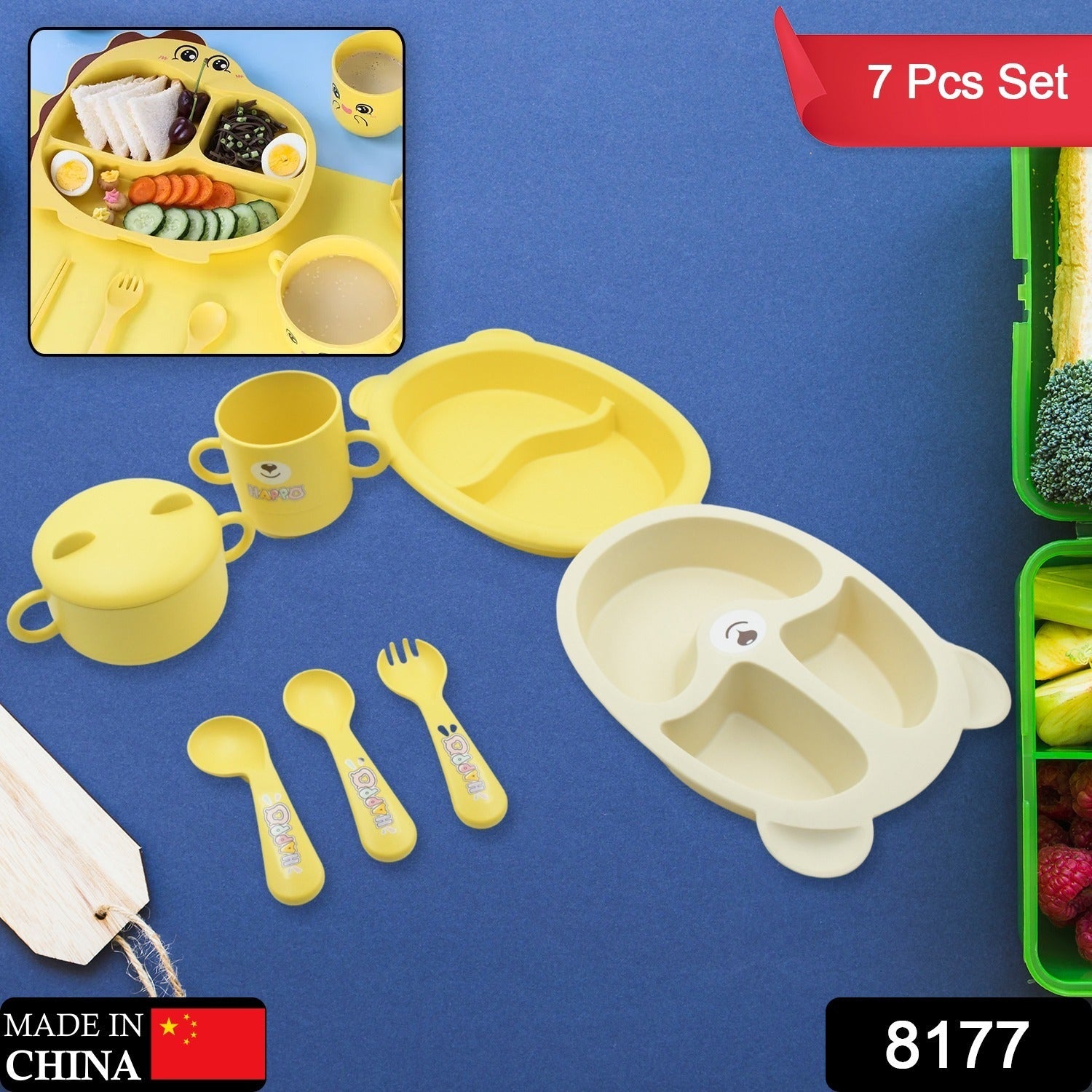 Baby Feeding Set for Kids and Toddlers,Children Children Dinnerware Set - Bamboo Fibre Feeding Set for Kids, Cartoon Design Plate, Cup, Spoon, Fork and Chopsticks, Tableware Cutlery for Kids Microwave & Dishwasher Safe (7 Pcs Set) Baby Feeding Set for Kids and Toddlers,Children Children Dinnerware Set - Bamboo Fibre Feeding Set for Kids, Cartoon Design Plate, Cup, Spoon, Fork and Chopsticks, Tableware Cutlery for Kids Microwave & Dishwasher Safe (7 Pcs Set)
